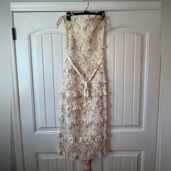 V. Chapman Lily Ruched & Ruffled Stretch Satin Midi Dress - Picture 3 of 4